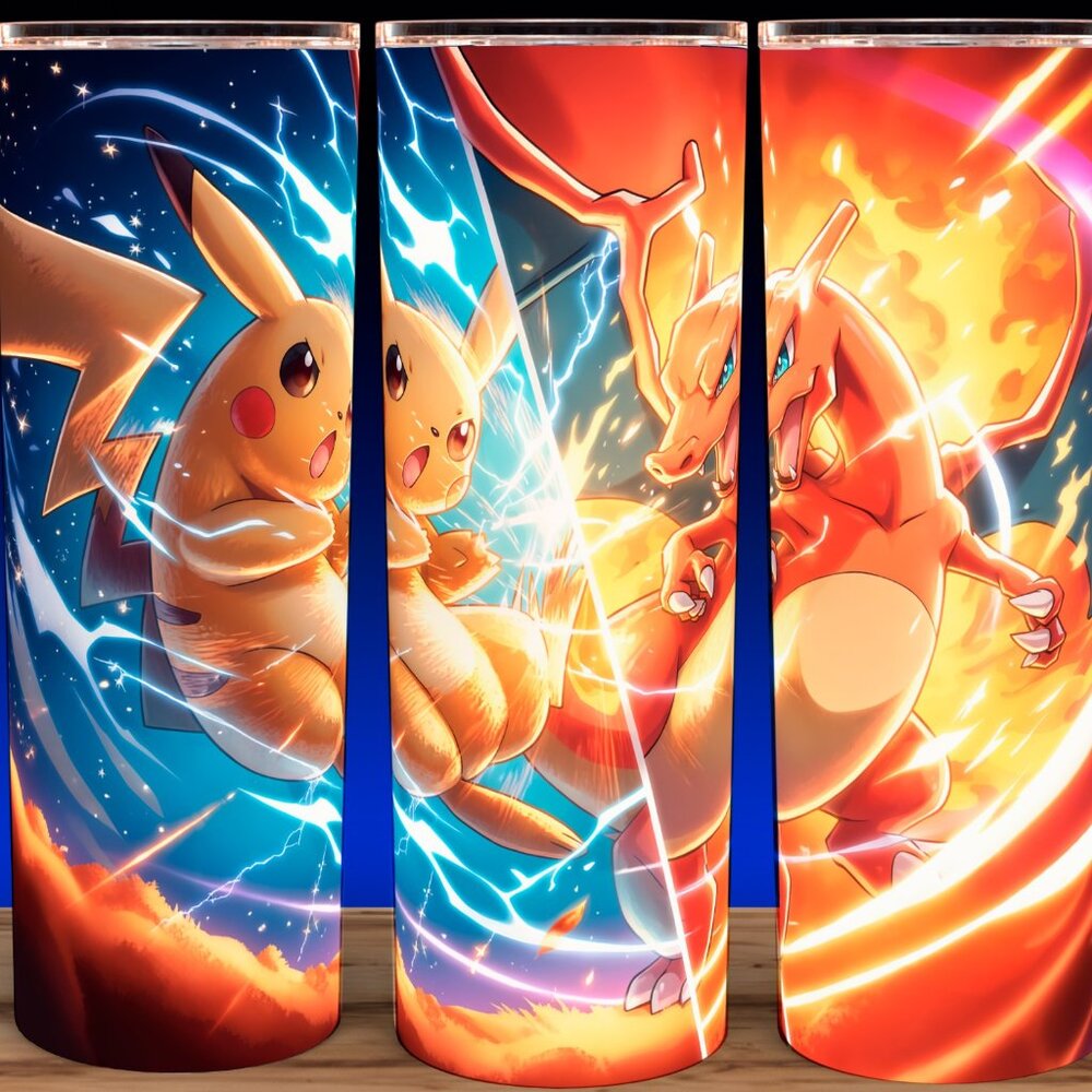Pikachu vs Charizard Pokemon Battle Cup Mug Tumbler 20oz